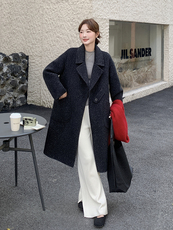 黑色羊毛大衣女2025秋冬新款韩版休闲气质高级感中长款毛呢外套，女装羊绒大衣，2C316
