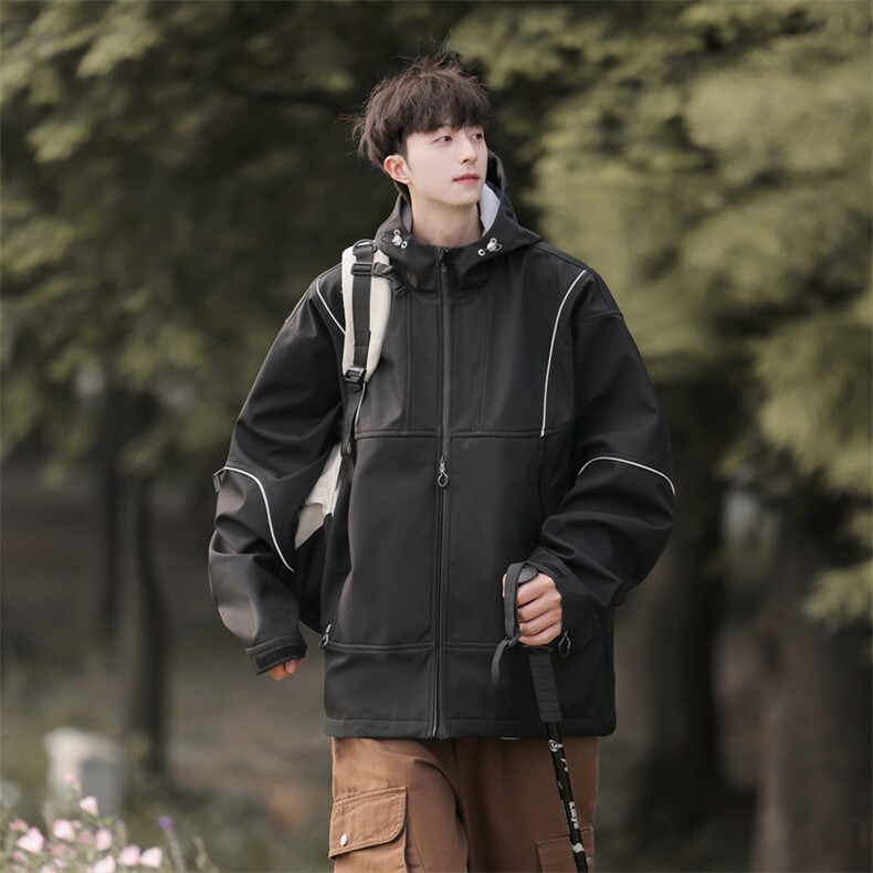 潮牌反光防水外套秋冬款户外软壳冲锋衣夹克JK0222-P93,男装夹克,星座308B-2