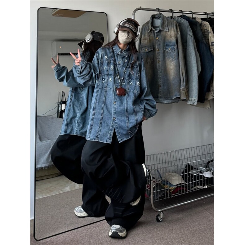高质量牛仔外套男女韩版潮流宽松帅2024秋冬ins夹克上衣W5956-P75,男装夹克,星座412-2