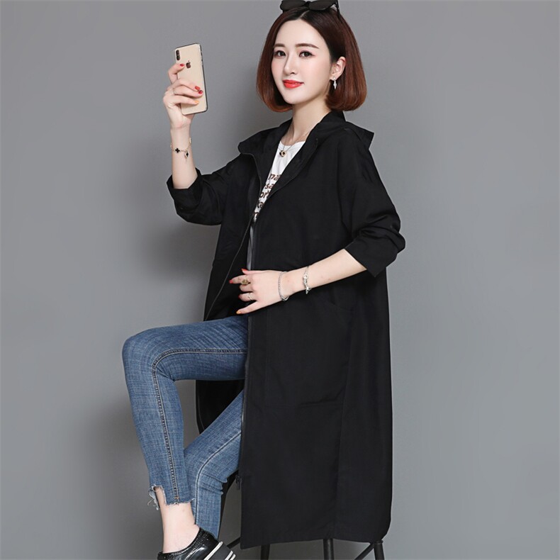 连帽休闲风衣外套女中长款2022新款春秋大码妈妈大衣高级感,女装风衣,超帛