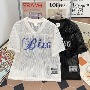 美式辣妹镂空长袖T恤女宽松街头透气防晒V领休闲罩衣T0186-P40,大个女夏装穿搭图片