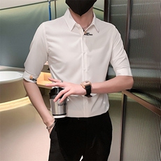 痞帅夏季男经典刺绣中袖衬衫男五分袖寸衣301A-1/CS361/P55，男装衬衫，星座301A-1