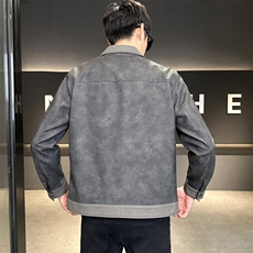 秋季翻领皮衣夹克男潮流休闲外套青年帅气机车服上衣P6788-P155，男装夹克，电商A239