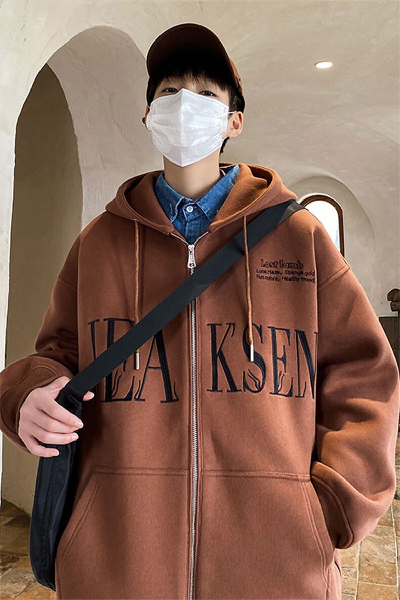 连帽开衫卫衣男士美式高街运动宽松情侣装外套-JK23104-P75控98,男装卫衣,星座605(原A050)