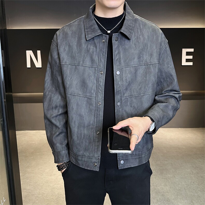 店主风2025秋冬翻领复古做旧加绒皮衣男夹克外套5025加绒-P155,男装夹克,电商B338