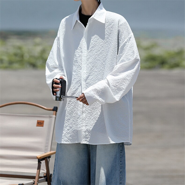8XL-M泡泡纱盐缩肌理长袖衬衫男夏季冰丝外套防晒衬衣CS29007P40图片