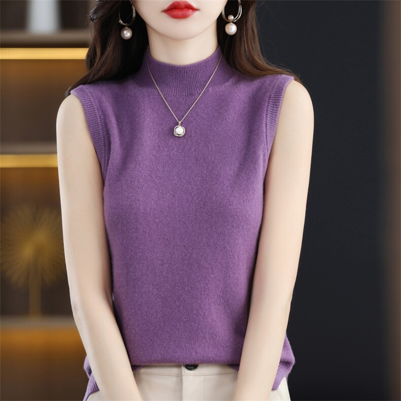断码清仓半高领羊毛背心女西装内搭外穿毛衣无袖坎肩马甲针织衫，女装背心吊带，大美人包芯纱店