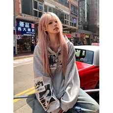 美式复古人像印花贴布连帽卫衣男女宽松休闲百搭帽衫外套WB6003，女装短外套，星座1116A（原606A-3）