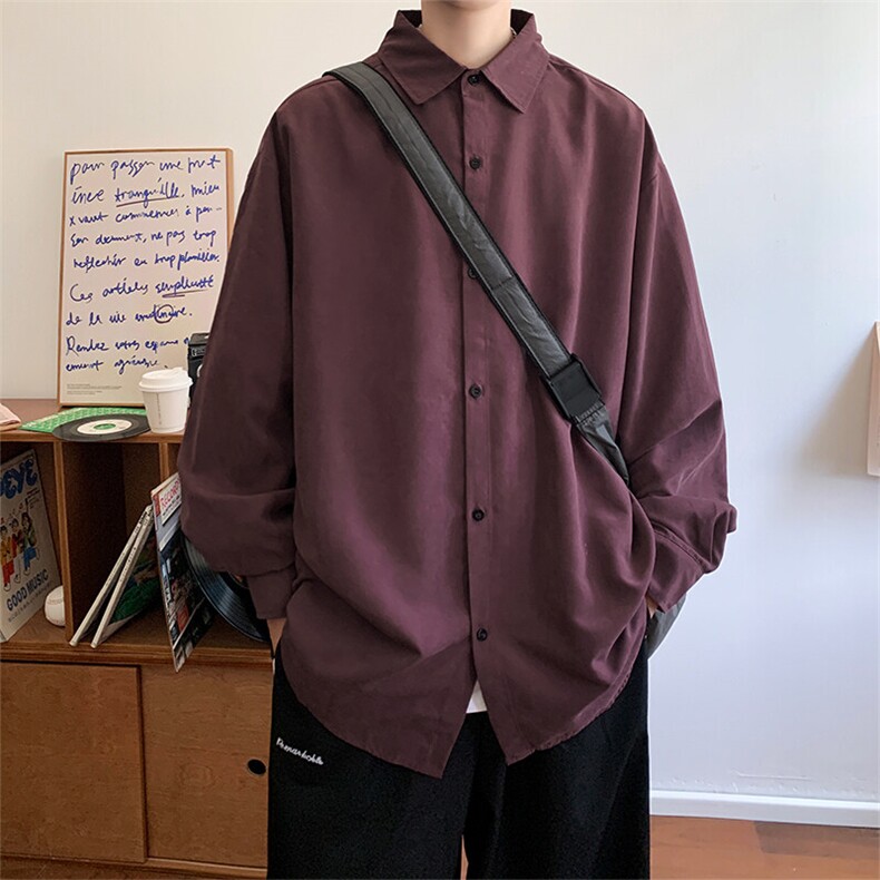 春季长袖衬衣Q2480-TP2539桃皮绒衬衫港风复古休闲薄外套男，男装衬衫，电商A102