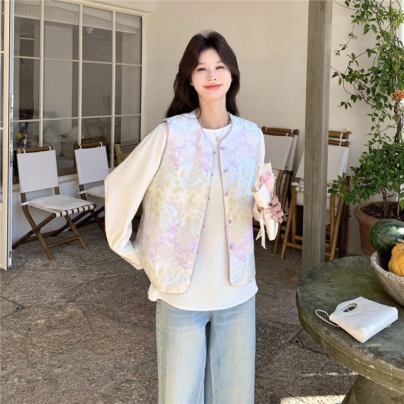 紫色高级感撞色刺绣风马甲小衫套装两件套女早春秋两面穿马夹,女装短外套,艾米莉亚