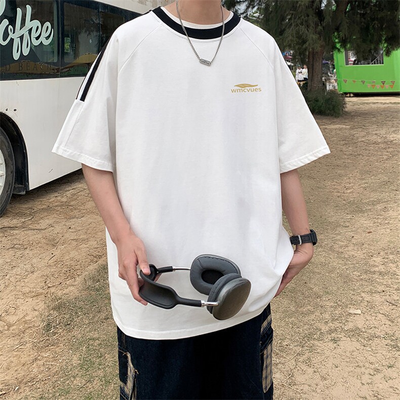 夏季美式高街重磅纯棉三条杠织带撞色男女短袖T恤ZD623-特P30,男装T恤,电商A486-1