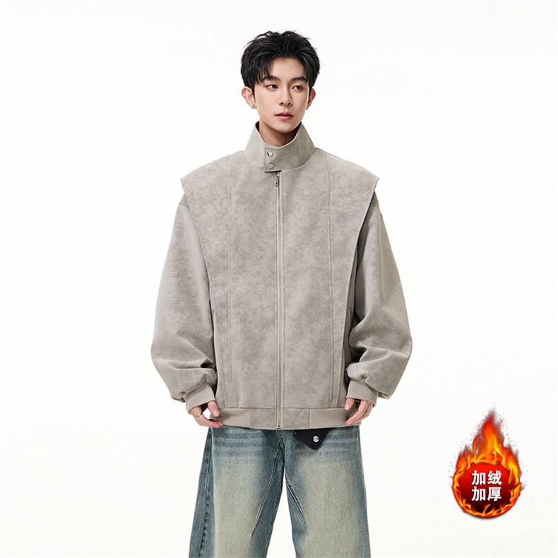 加绒加厚皮棉衣扎染解构设计夹克保暖外套男D54160-TP80不,男装夹克,电商A102