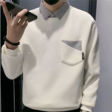 2025新款春秋款假两件卫衣男宽松潮牌衬衫领内搭打底衫男潮，男装T恤，星座506A