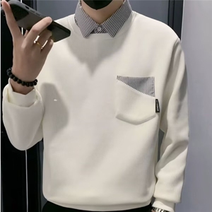 2025新款春秋款假两件卫衣男宽松潮牌衬衫领内搭打底衫男潮图片