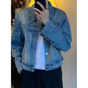 春秋季短款牛仔夹克男女美式复古水洗做旧时髦翻领外套 JK619图片