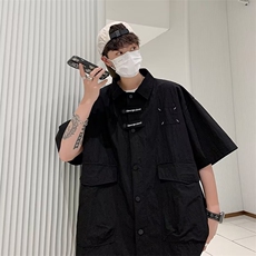 衬衫文艺青春流行夏季五分袖百搭男时尚标准潮新款纯色简约日常，男装衬衫，星座716-2