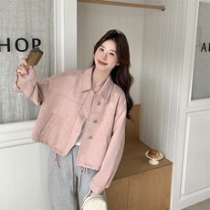 【现货】新款粉色仿麂皮绒短款外套2511-P145-K218，女装短外套，2C111