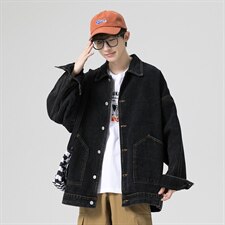 2021秋季新日系大码男镭射炫彩蝴蝶反光印花牛仔夹克外套NJ126P70，男装夹克，电商A001