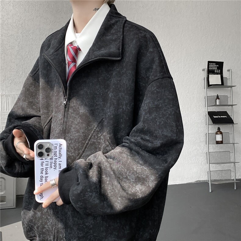 特批扎染开衫卫衣男美式重磅解构拼接脏脏拉链立领外套KS008-TP65图片