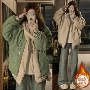 两面穿灯芯绒加绒羊羔毛外套少女秋冬装学生加厚棉衣棉服C464-110