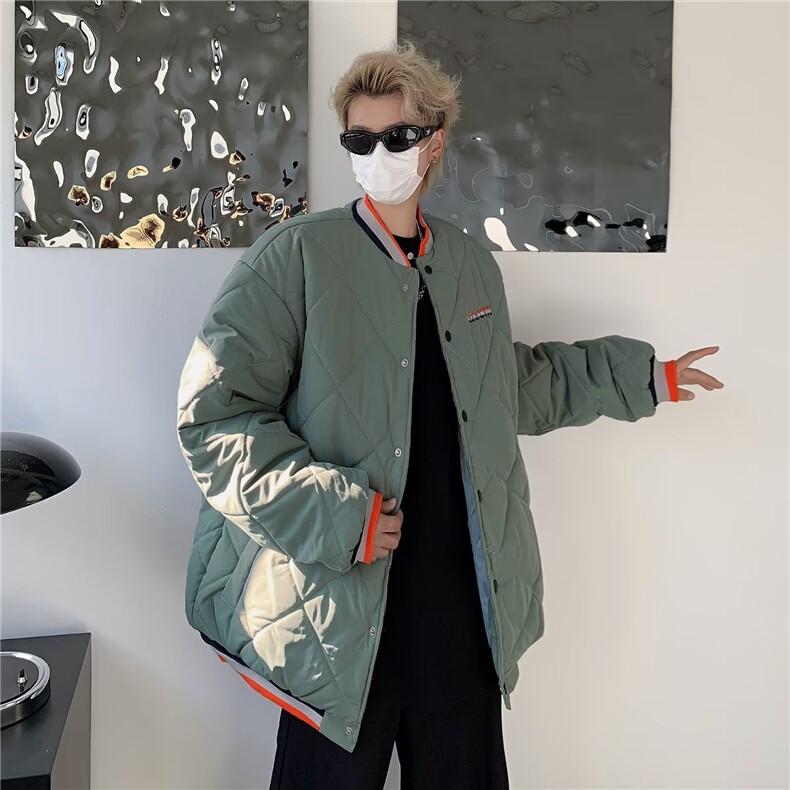 冬季潮牌菱形格保暖棉衣男棒球服宽松棉袄美式棉服外套MF110-P66图片