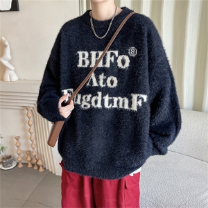 B229-P58 美式复古慵懒软糯针织衫毛衣男秋冬设计感小众宽松线衣图片