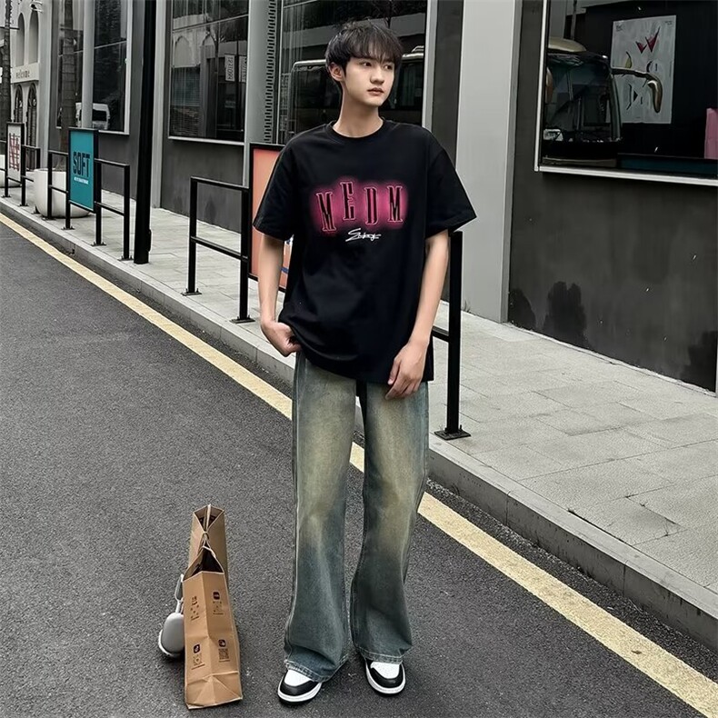 美式复古牛仔裤男秋季休闲裤子潮牌男生美式高街长裤百搭直筒裤潮,男装休闲裤,星座1013