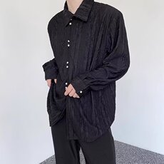 网图秋季新中式复古立领长袖衬衣男垂感皱褶中性风薄垫肩上衣，男装衬衫，星座410-6（原星座1304-1）