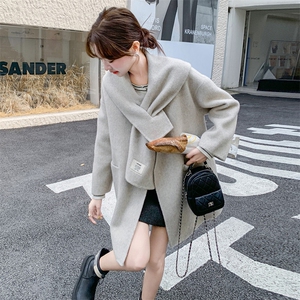 韩版设计感披肩双面羊绒大衣女2025年秋冬季新款显瘦加厚毛呢外套图片