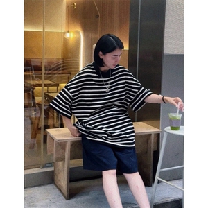 高品质现货 二开男女同款圆领T恤宽松条纹短袖大码T2510-P35图片