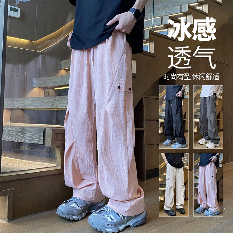 YK123 特P35 控58 港风图 夏季皱感轻薄透气大口袋百搭宽松休闲裤图片