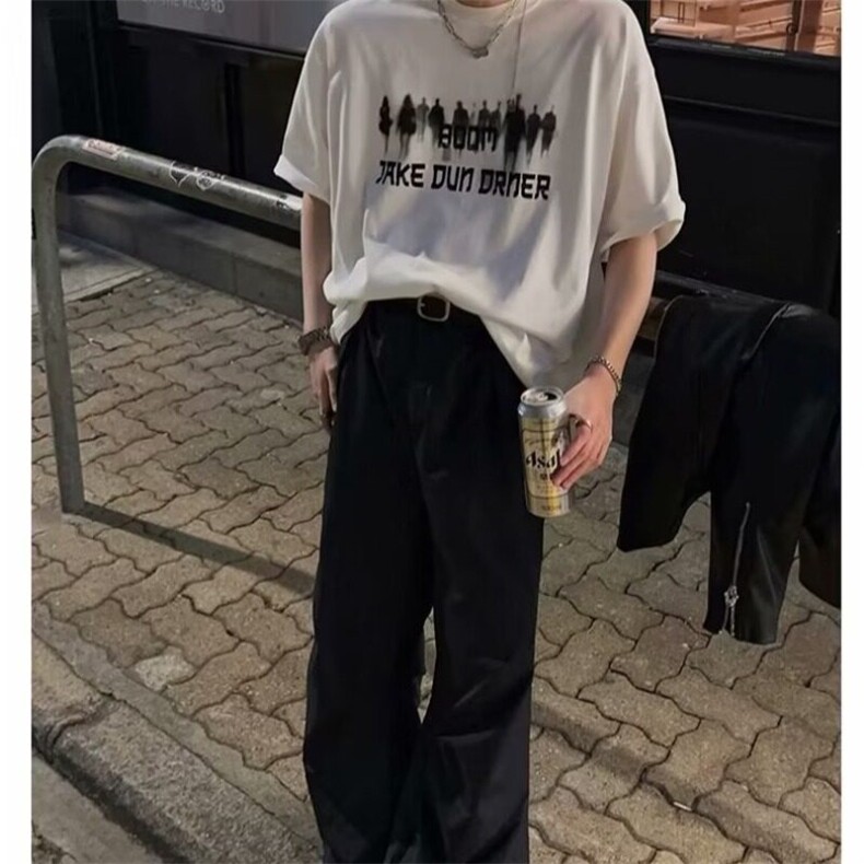 2025年新款设计感个性白色短袖T恤男夏季宽松半袖上衣服,男装T恤,星座506A