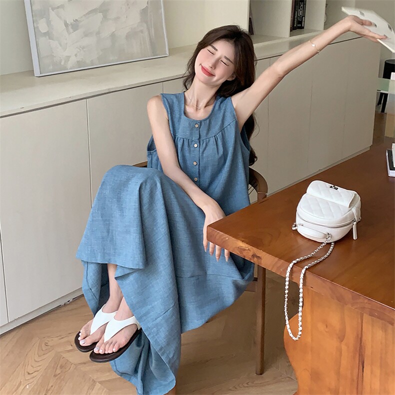 可盐可甜蓝色牛仔半身裙套装女夏2025新款无袖上衣百搭显瘦一整套,女装套装/套裙,2C113