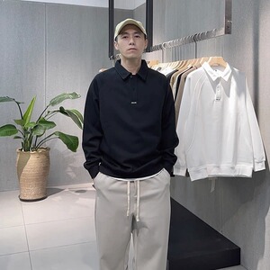 卫衣男春秋季2025新款宽松潮牌翻领衣服男款纯色百搭秋装运动上衣图片