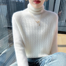 2025一线七针麻花高领针织衫百搭时尚，女装针织衫/毛衣，美轩羊绒