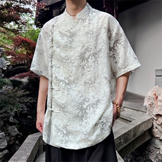 2024现货档口！风短袖衬衫棉麻大码立领盘扣粒新款CS35-P65，男装衬衫，电商A021