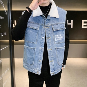 MJ231J-68-限价98 M-5XL 牛仔马夹大码加绒羊羔绒工装ins图片