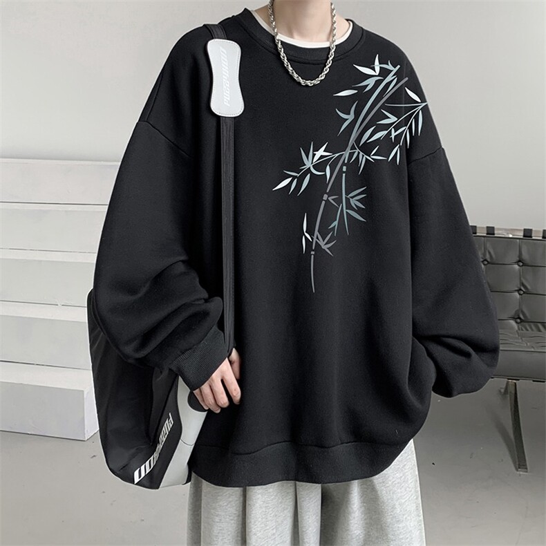 圆领卫衣男潮竹叶卫衣风休闲无帽新中式卫衣外套男生，女装短外套，星座715-4