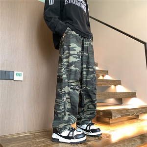 特P50控88迷彩拼接牛仔工装vibe风宽松直筒休闲长裤子100聚酯K402图片