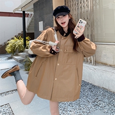 丝绒拼接卡其色风衣外套女春秋2025新款爆款休闲斗篷式宽松大衣，女装短外套，2C372