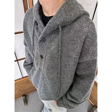 重磅秋冬装北极绒开衫毛衣美式复古休闲慵懒风针织衫加厚连帽外套，男装针织衫/毛衣，电商A486