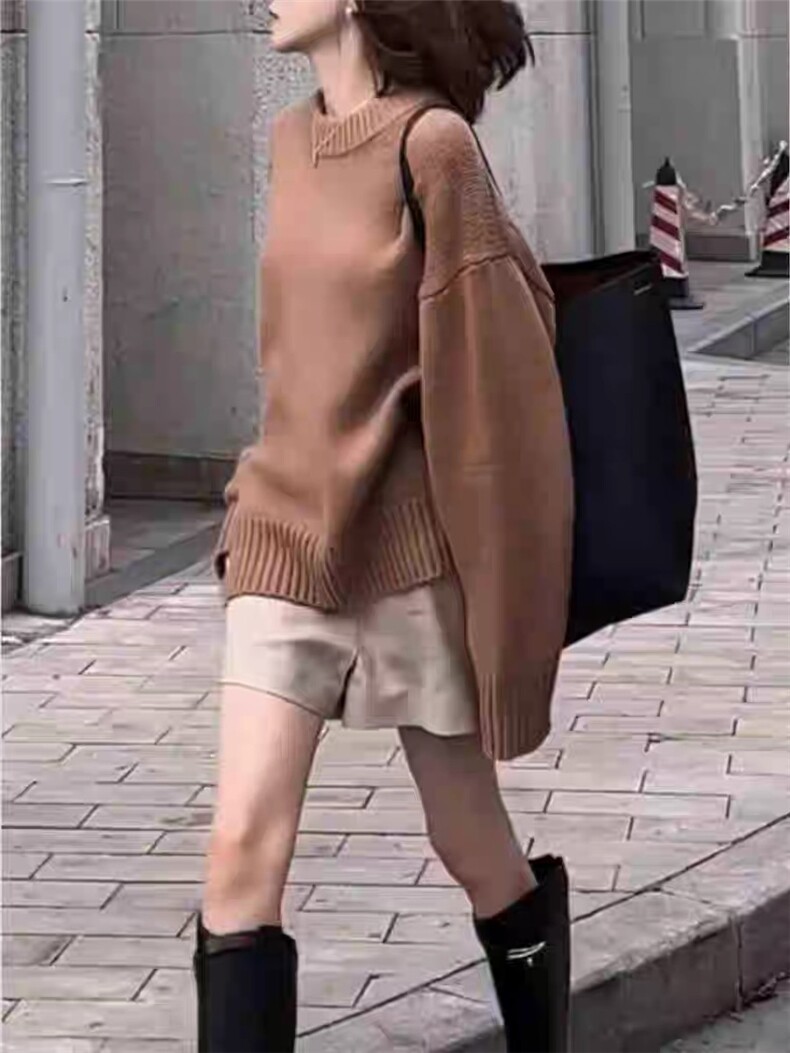 羊毛衫女2024早秋新款圆领针织慵懒打底衫洋气毛衣,女装羊毛衫,梵泰羊绒