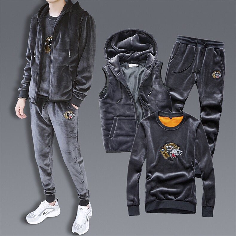 冬季男士金丝绒卫衣套装运动服双面加绒休闲服三件套DS256T,男装卫衣,电商A102