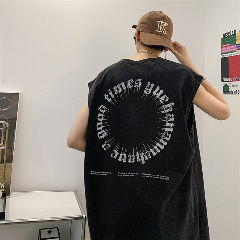 抖音供货、230克现货水洗棉印花宽松版无袖背心D223A-SB2328-P35,男装背心/马甲,电商019-1