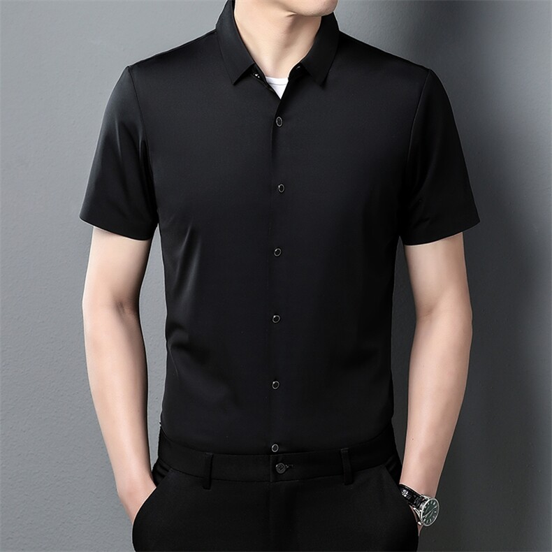 衬衫男2023新款夏装商务休闲正装中青年男士纯色翻领短袖工装衬衫,男装衬衫,电商B212（原钱塘6029）