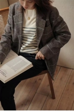 2025年女士通勤百搭简约春季新款条纹打底衫，女装针织衫/毛衣，忠诺羊绒