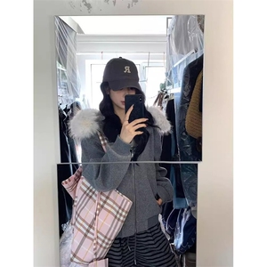 美式高领纽扣连帽卫衣女2025秋季潮牌宽松小众设计感休闲慵懒外套图片