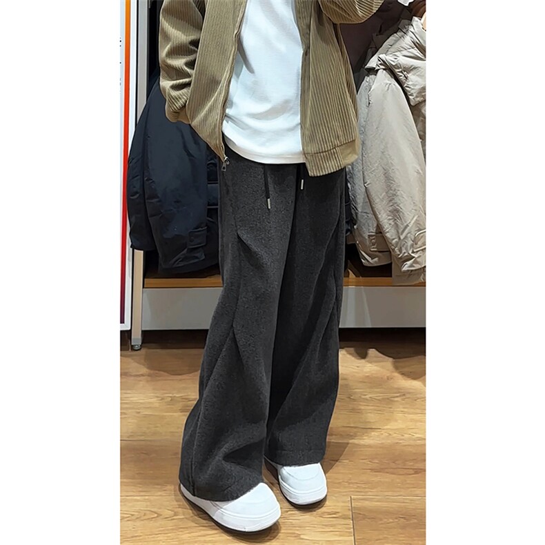 加厚美拉德呢料裤子秋冬潮牌休闲直筒阔腿长裤K674TP48控78图片