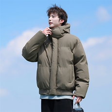 现货5W件冬季三防重磅boxy短款羽绒连帽PU皮棉衣外套防风加厚棉服，男装棉衣，电商A486