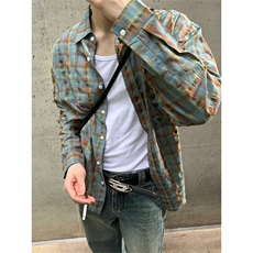 有货（自家图）美式休闲潮牌格子衬衫男慵懒风外套-CS003批45控58，男装衬衫，星座218-5